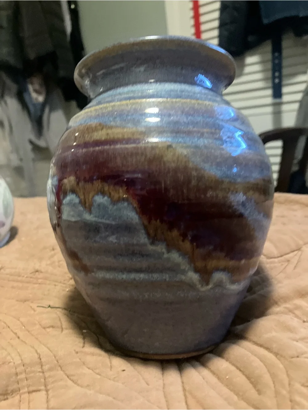 NWT Ayer’s Pottery Blue, Brown, and Maroon Drip Glaze Vase